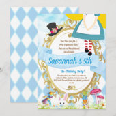 Alice in Wonderland Birthday Party Kaart (Voorkant / Achterkant)