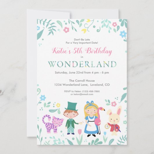 Alice in Wonderland Birthday Party Kaart (Voorkant)