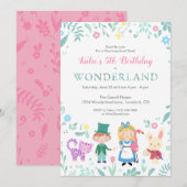 Alice in Wonderland Birthday Party Kaart (Voorkant / Achterkant)