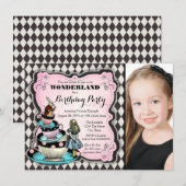 Alice in Wonderland Birthday Party Kaart (Voorkant / Achterkant)