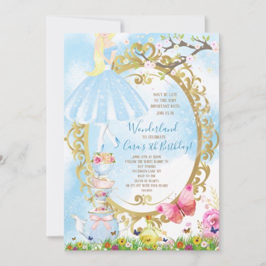 Alice in Wonderland Birthday Party Kaart (Voorkant)