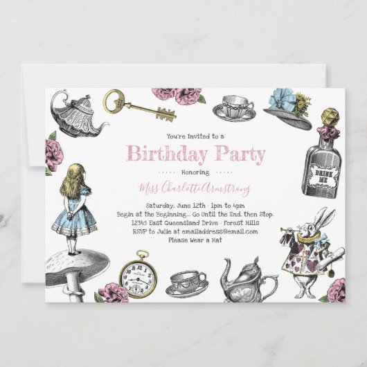 Alice in Wonderland Birthday Party Polka Dots Kaart (Voorkant)