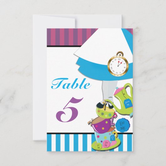 Alice in Wonderland Birthday Party Table Number Kaart (Voorkant)