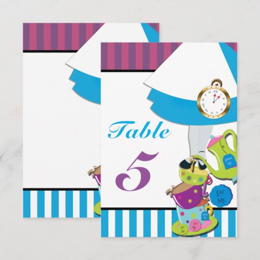 Alice in Wonderland Birthday Party Table Number Kaart (Voorkant / Achterkant)