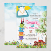 Alice in Wonderland Birthday Party Waterverf Kaart (Voorkant / Achterkant)