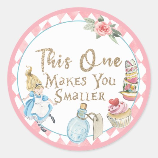 Alice in Wonderland Birthday Sticker, Favor, Label (Voorkant)