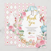 Alice in Wonderland Birthday Tea Hartelijk dank Kaart (Voorkant / Achterkant)