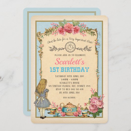 Alice in Wonderland: Birthday Tea Party Kaart (Voorkant / Achterkant)