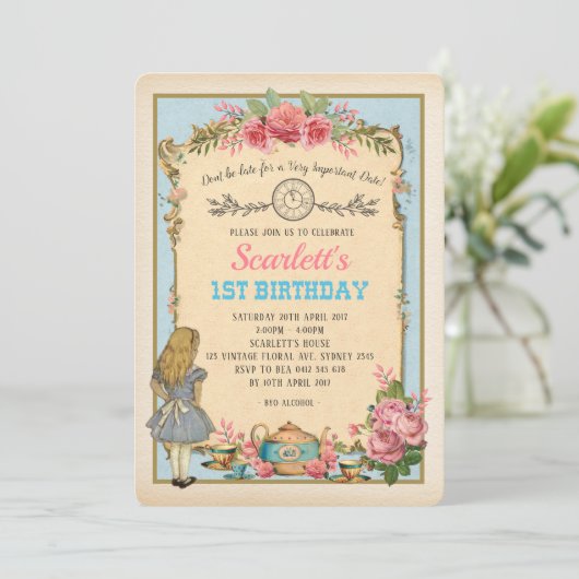 Alice in Wonderland: Birthday Tea Party Kaart (Staand voorkant)