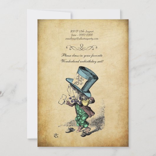 Alice in Wonderland Birthday UnBirthday Kaart (Achterkant)