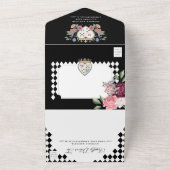 Alice in Wonderland Black Checkerboard All In One Uitnodiging (Buitenkant)