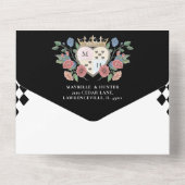 Alice in Wonderland Black Checkerboard All In One Uitnodiging (Achterkant)