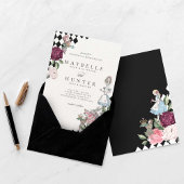 Alice in Wonderland Black Checkerboard Wedding Kaart