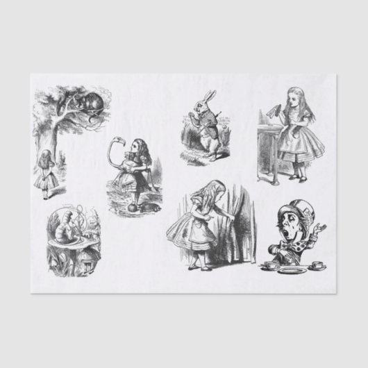Alice in Wonderland Black en White Tissue Paper Tissuepapier (Voorkant)