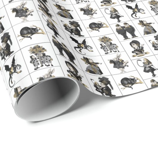 Alice in Wonderland Black/Gold in Table on White Cadeaupapier (Rol Hoek)