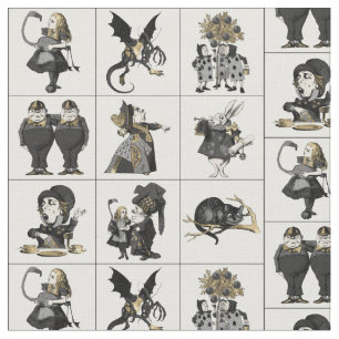 Alice in Wonderland Black/Gold in Table on White  Stof