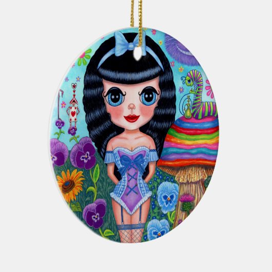Alice in Wonderland Black Hair Cheshire Cat Cute Keramisch Ornament (Rechts)