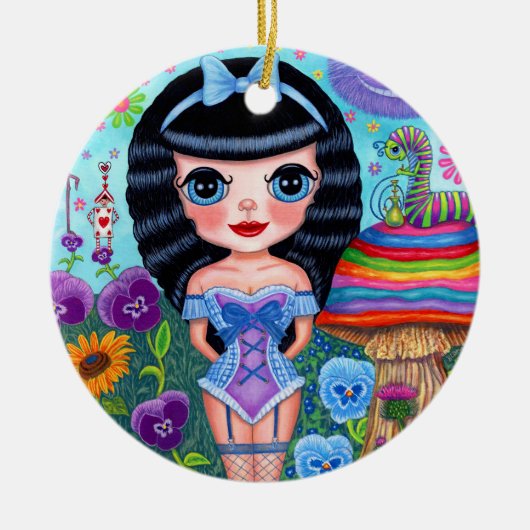 Alice in Wonderland Black Hair Cheshire Cat Cute Keramisch Ornament (Voorkant)