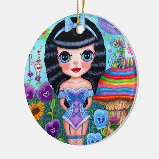 Alice in Wonderland Black Hair Cheshire Cat Cute Keramisch Ornament (Links)