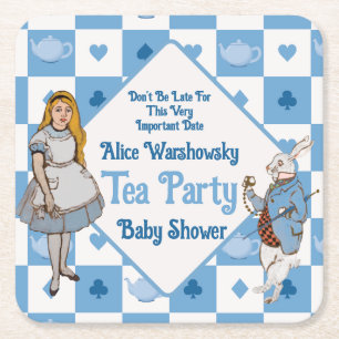 Alice in wonderland blauw baby shower Kartonnen Onderzetters