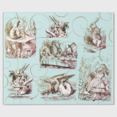 Alice in Wonderland  blauw goud Cadeaupapier (Vlak)