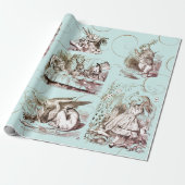 Alice in Wonderland  blauw goud Cadeaupapier (Uitgerold)