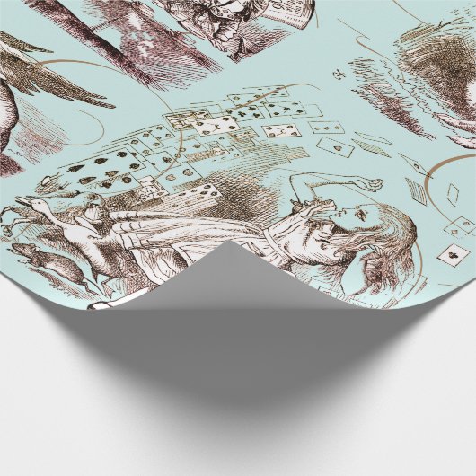 Alice in Wonderland  blauw goud Cadeaupapier (Hoek)