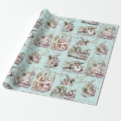 Alice in Wonderland  blauw goud Cadeaupapier (Uitgerold)