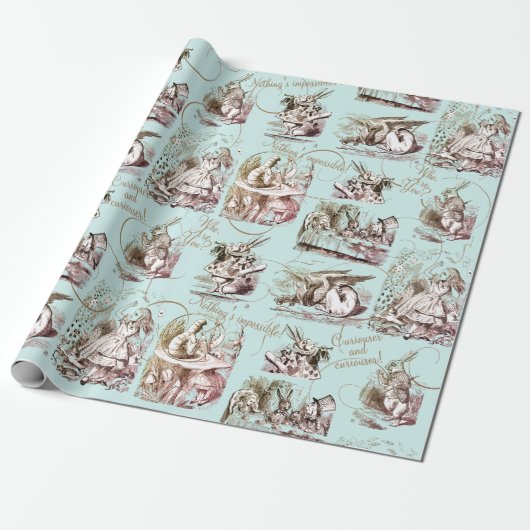 Alice in Wonderland  blauw goud Cadeaupapier (Uitgerold)