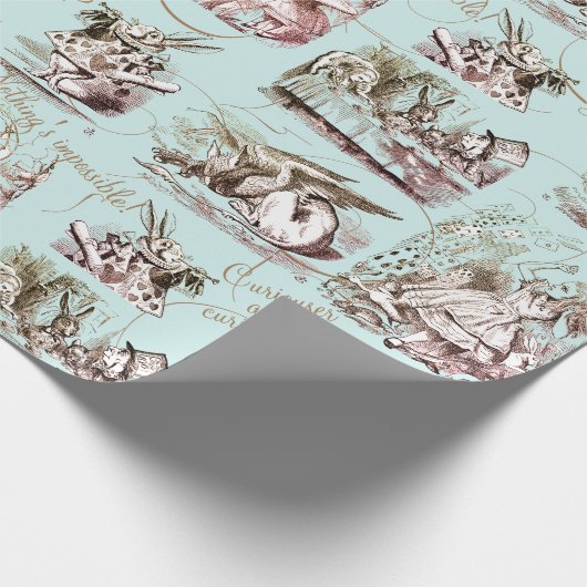 Alice in Wonderland  blauw goud Cadeaupapier (Hoek)