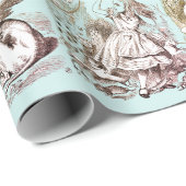 Alice in Wonderland  blauw goud Cadeaupapier (Rol Hoek)