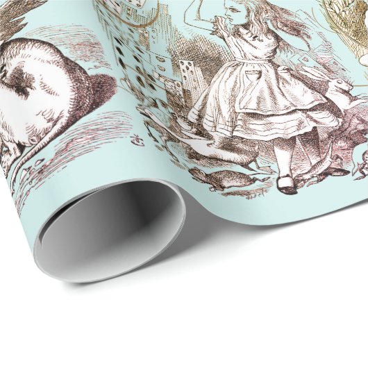Alice in Wonderland  blauw goud Cadeaupapier (Rol Hoek)