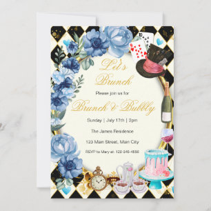 Alice In Wonderland Blauwe Bloemige Brunch Uitnodi Kaart
