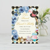 Alice in Wonderland Blauwe Bloemrijke Brunch Uitno Kaart (Staand voorkant)