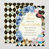 Alice in Wonderland Blauwe Bloemrijke Brunch Uitno Kaart (Voorkant / Achterkant)