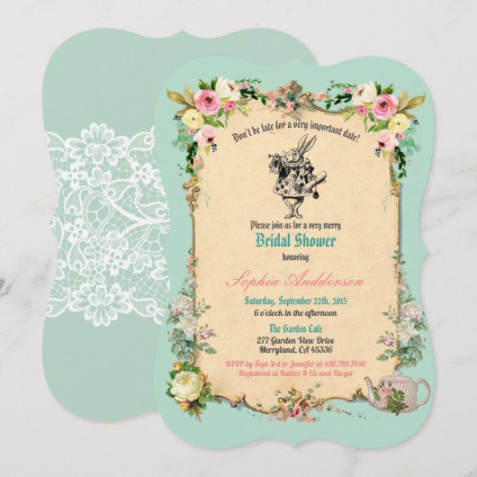 Alice in Wonderland — blauwgroen uitnodiging tot s (Voorkant / Achterkant)