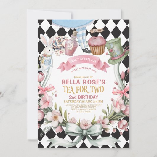 Alice in Wonderland bloem 2e verjaardag Uitnodigin Kaart (Voorkant)