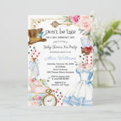 Alice in Wonderland Bloemen Baby shower Tea Party Kaart (Staand voorkant)