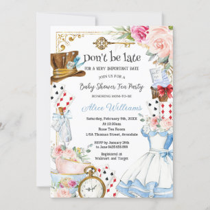 Alice in Wonderland Bloemen Baby shower Tea Party Kaart