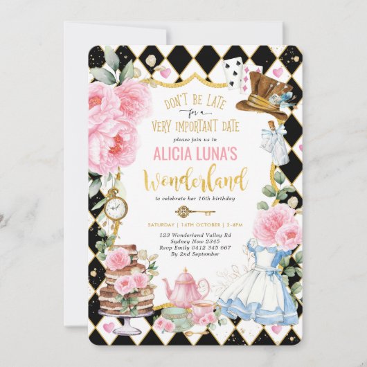 Alice in Wonderland Bloemen Verjaardag Mad Tea Par Kaart (Voorkant)