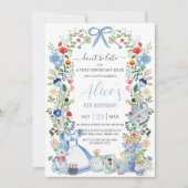 Alice in Wonderland Bloemen Verjaardag Tea Party Kaart (Voorkant)