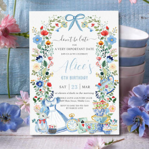 Alice in Wonderland Bloemen Verjaardag Tea Party Kaart