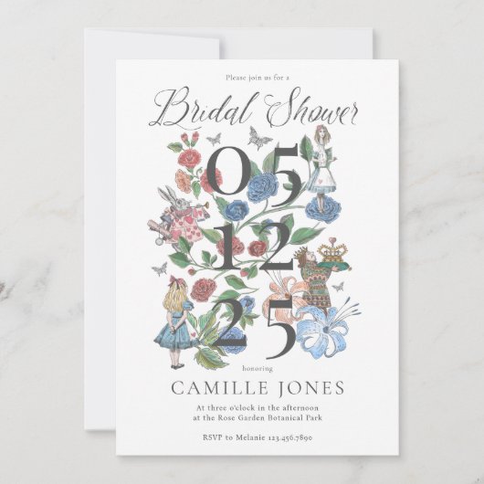 Alice in Wonderland Bloemen Vrijgezellenfeest Kaart (Voorkant)