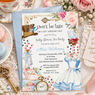 Alice in Wonderland Bloemige Baby Shower Theeparti Kaart