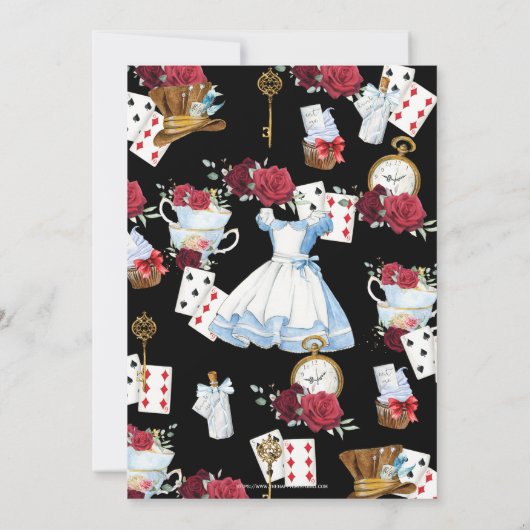 Alice in Wonderland Bloemige Bruids Bruiloft Theep Bedankkaart (Achterkant)