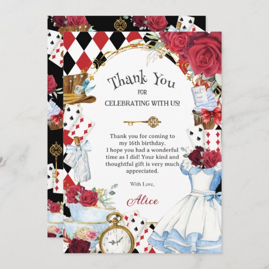 Alice in Wonderland Bloemige Bruids Bruiloft Theep Bedankkaart (Voorkant / Achterkant)