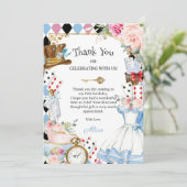 Alice in Wonderland Bloemige Verjaardags Theeparti Bedankkaart (Staand voorkant)