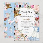 Alice in Wonderland Bloemige Verjaardags Theeparti Bedankkaart (Voorkant / Achterkant)