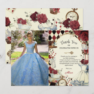 Alice in Wonderland Bloemrijke Bruidsfoto Sweet 16 Bedankkaart