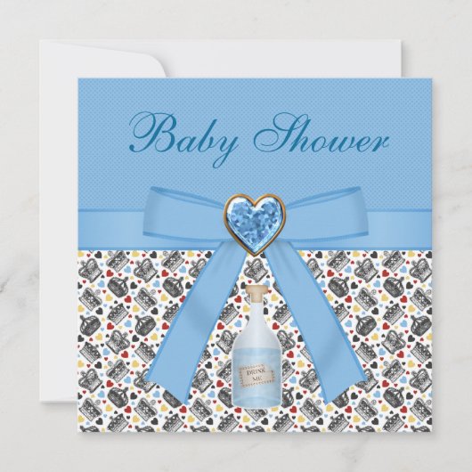 Alice in Wonderland Blue Baby shower Tea Party Kaart (Voorkant)